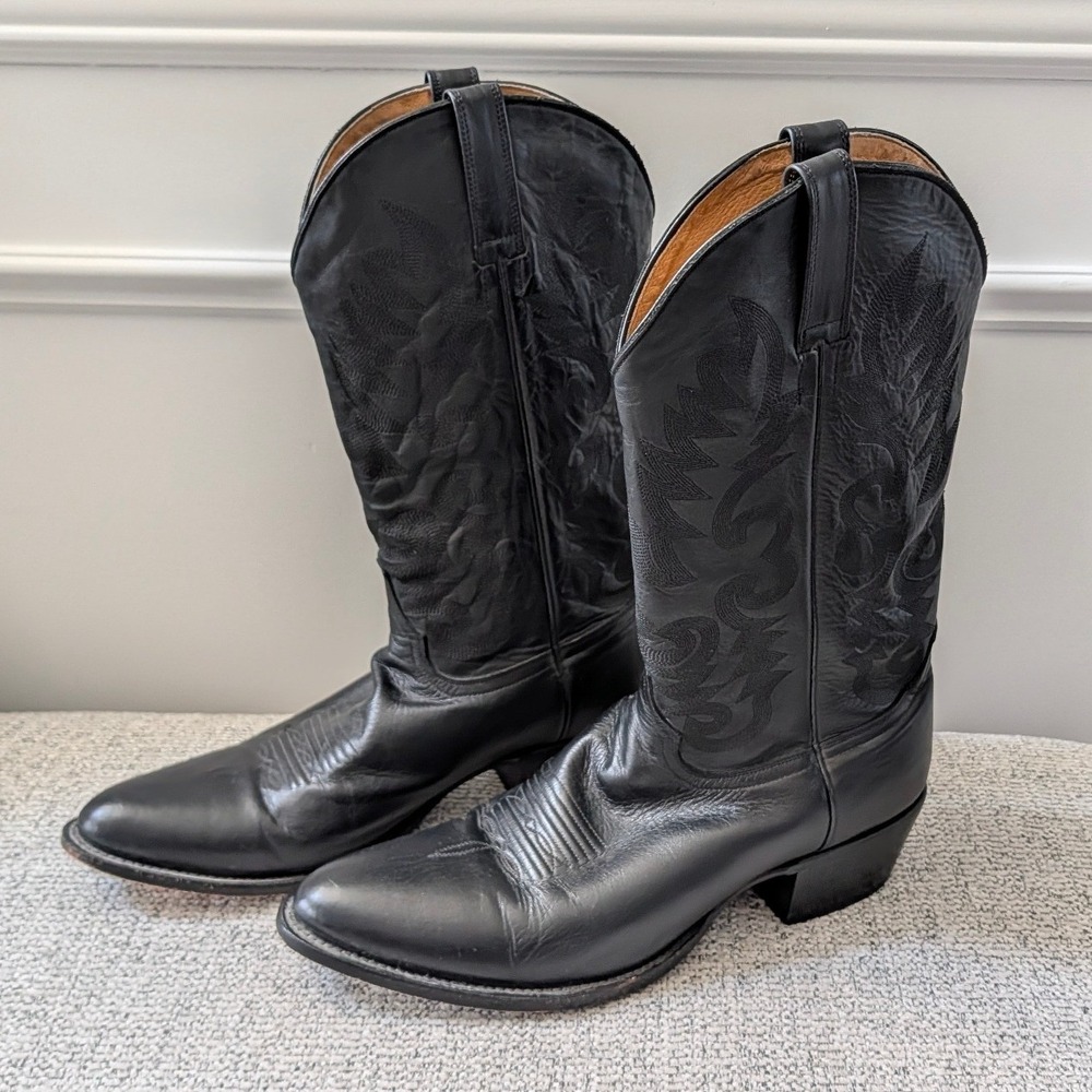 Cody James Mens Black Leather Western Cowboy Boots Pointed Toe Size 12